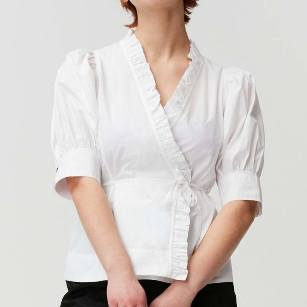 GANNI WRAP TOP This elegant white top  blouse cotton poplin  size 40 / US 8-10